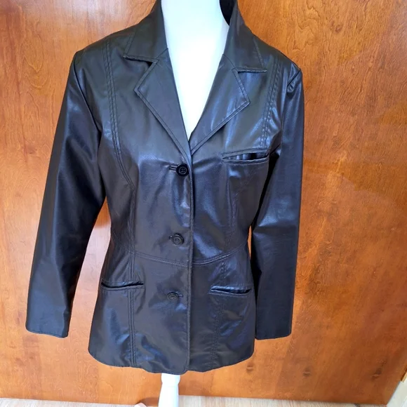 Women's Black Pleather Jacket - Picture 2 of 4